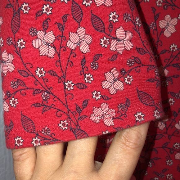 Hollister M Scoop Neck Back Quarter Sleeve Cotton Red Floral Skater Dress - Picture 9 of 15